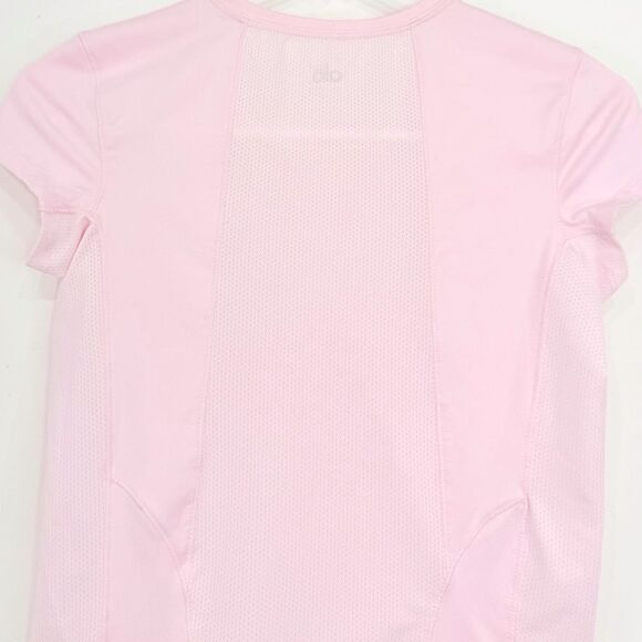 Alo Yoga CoolFit Light Pink Mesh Short Sleeve Stretch Performance Athetic Shirt - Picture 8 of 14